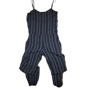 Theory Women's Silk Jumpsuit Sz 0 Striped Adjustable Spaghetti Straps Jogger Leg